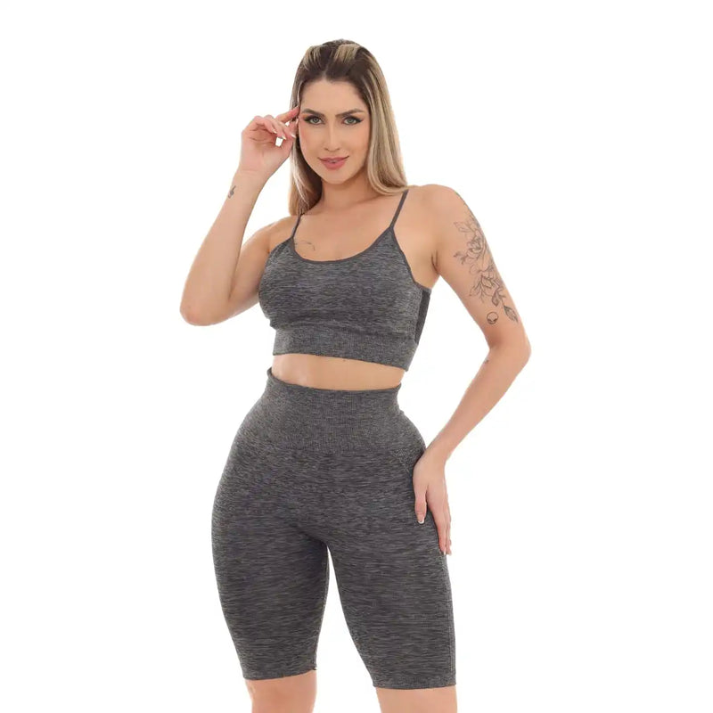 Kit Fitness 3 Peças - Top, Shorts e Calças para Academia, Modela e Empina o Bumbum