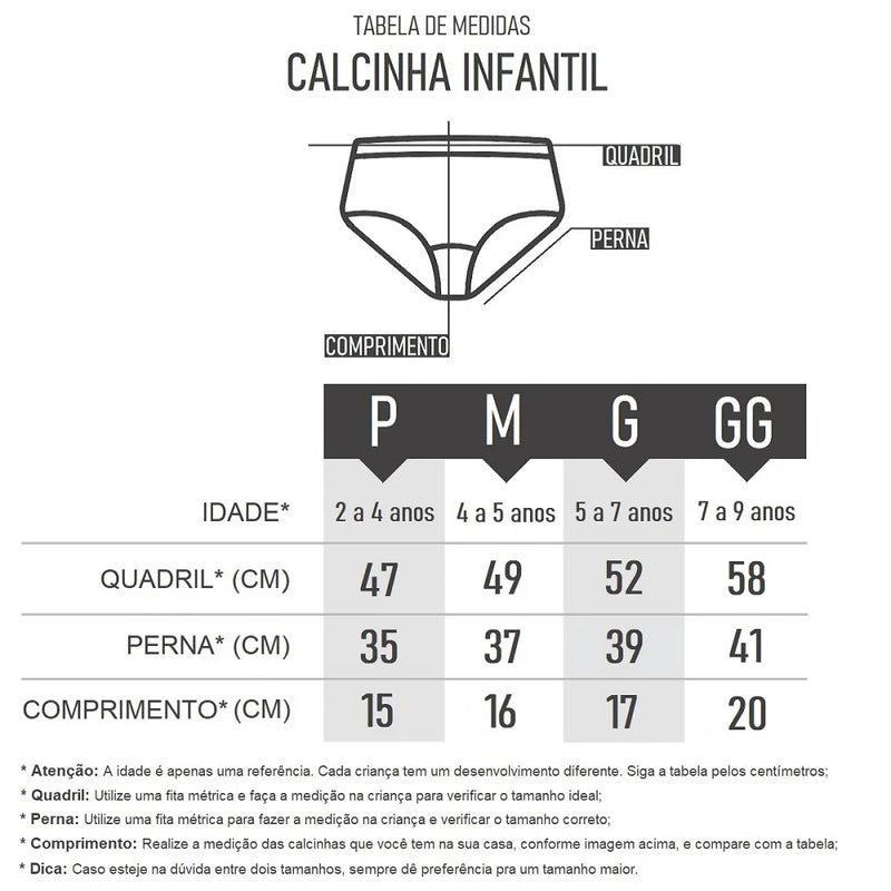 Conjunto de 10 Calcinhas Infantis Coloridas