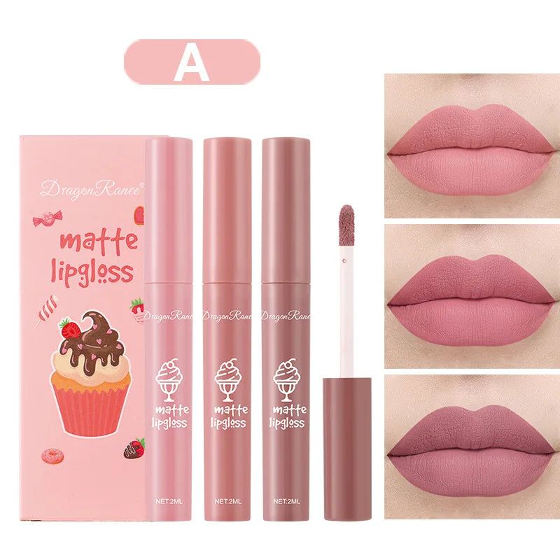 Kit de 3 Peças - Gloss Labial Matte Veludo, Lipstick Longa Duração e Hidratante