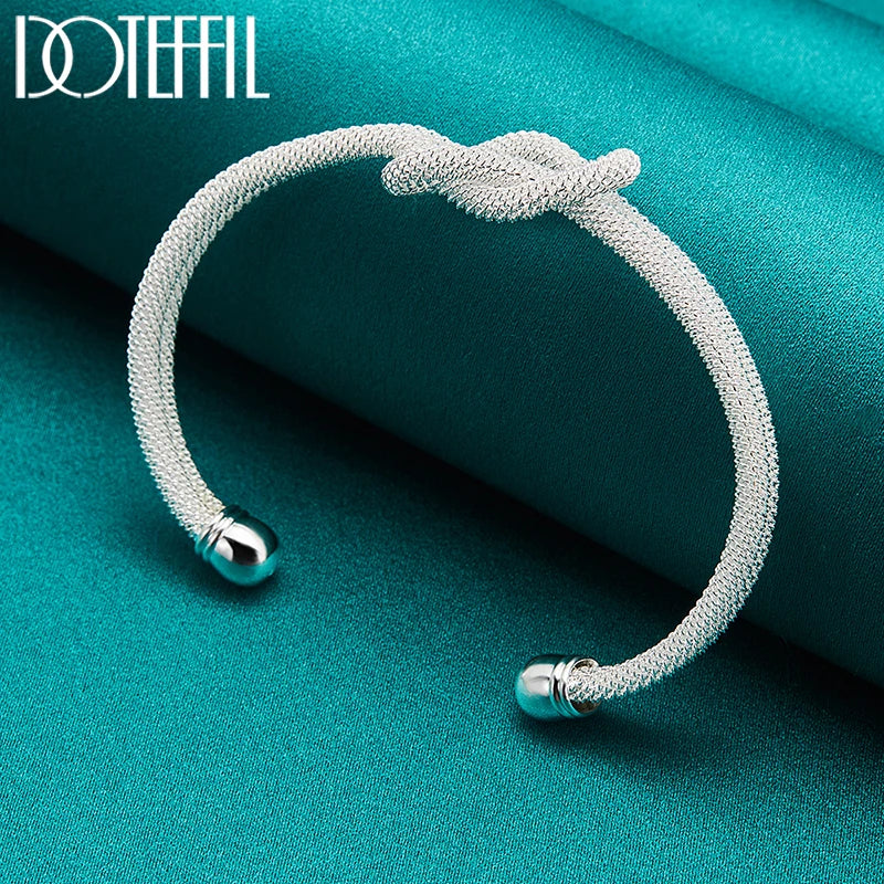 Pulseira Bangle de Prata Esterlina 925 com Teia Entrelaçada