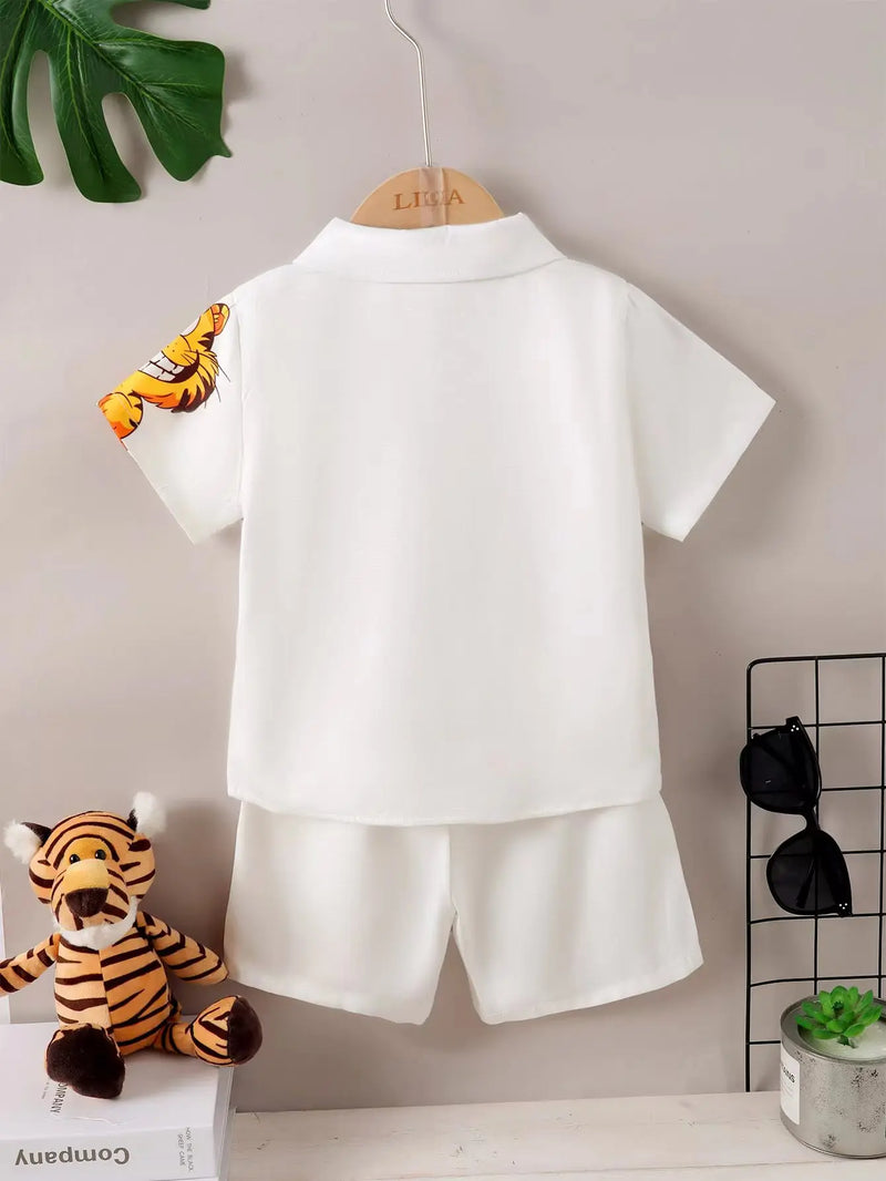 Conjunto Infantil Fashion para Meninos - Camisa com Colarinho e Shorts Estilosos para o Verão