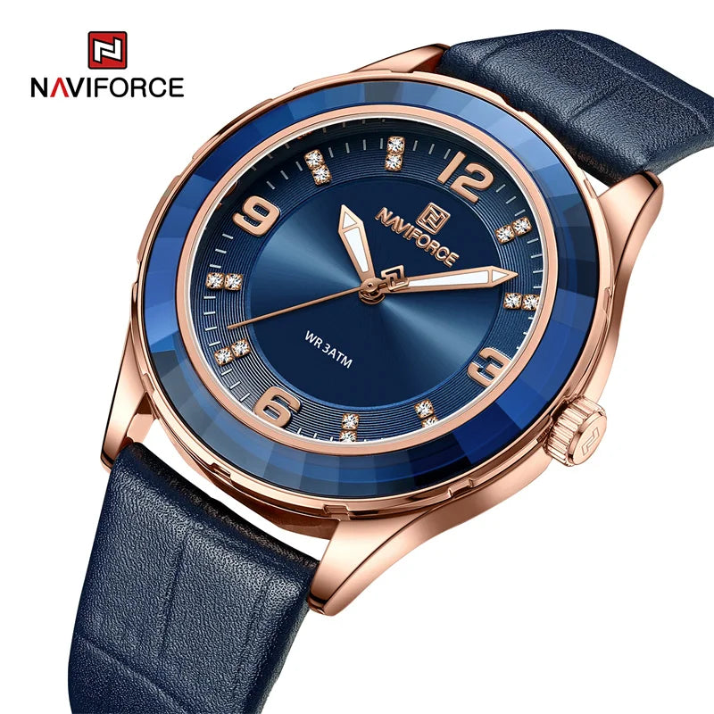 Relógio Feminino NAVIFORCE - Estilo Casual com Pulseira de Couro e Design Elegante