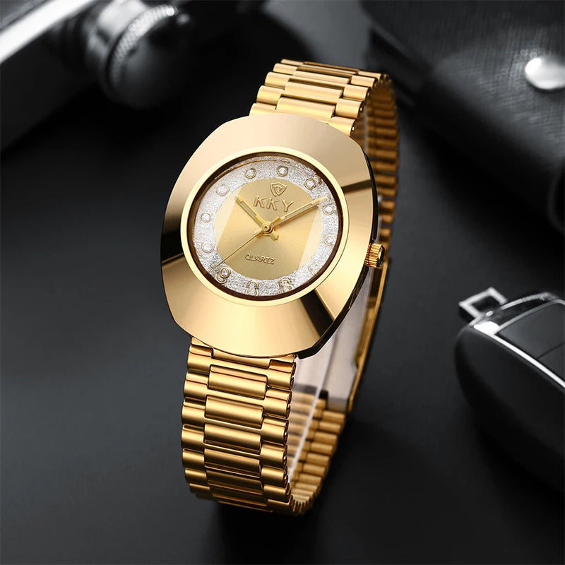 KKY 2024 Relógio Feminino Dourado Luxuoso com Cristais