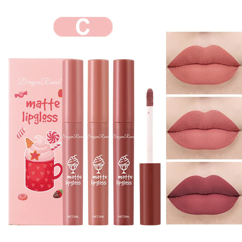 Kit de 3 Peças - Gloss Labial Matte Veludo, Lipstick Longa Duração e Hidratante