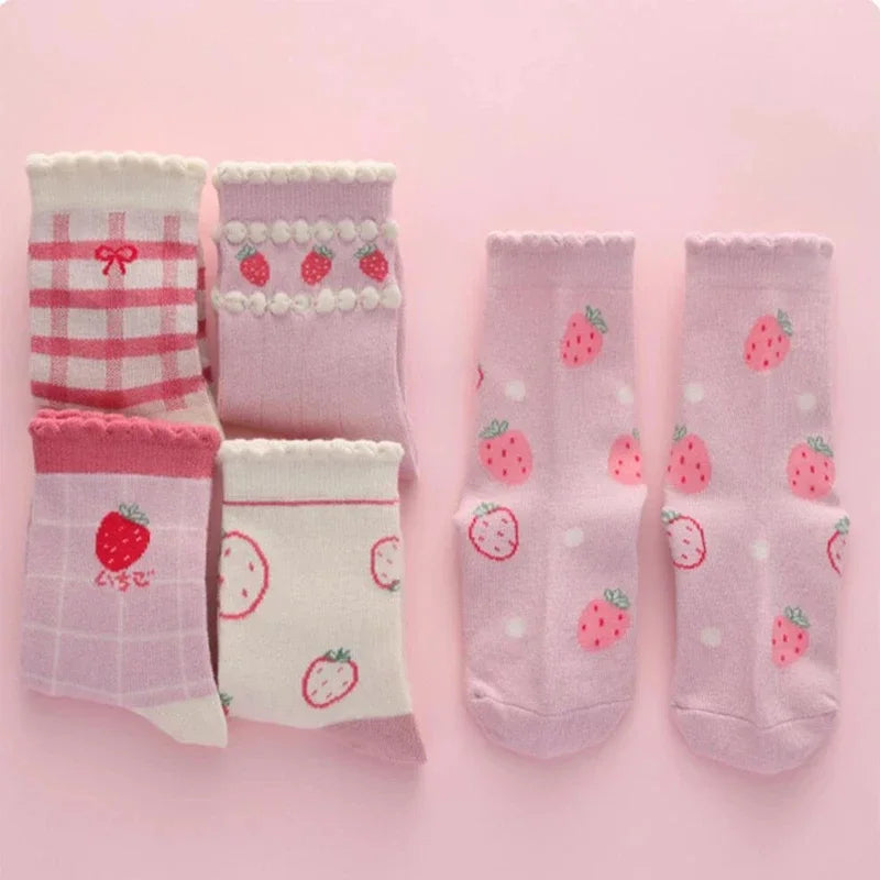 Conjunto com 5 Pares de Meias Infantil de Cano Médio