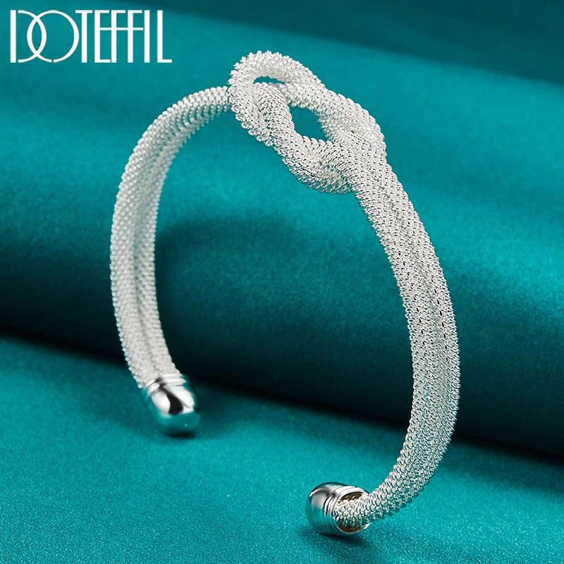 Pulseira Bangle de Prata Esterlina 925 com Teia Entrelaçada