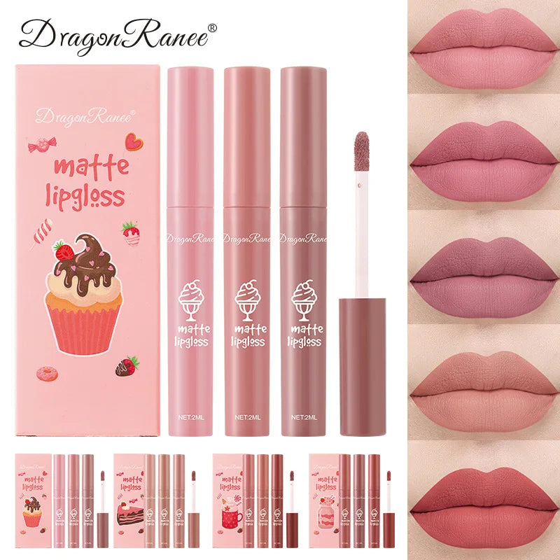 Kit de 3 Peças - Gloss Labial Matte Veludo, Lipstick Longa Duração e Hidratante