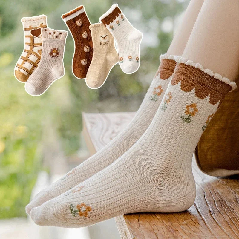 Conjunto com 5 Pares de Meias Infantil de Cano Médio