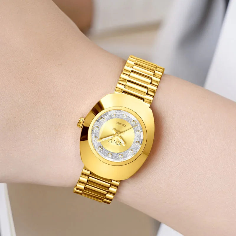 KKY 2024 Relógio Feminino Dourado Luxuoso com Cristais