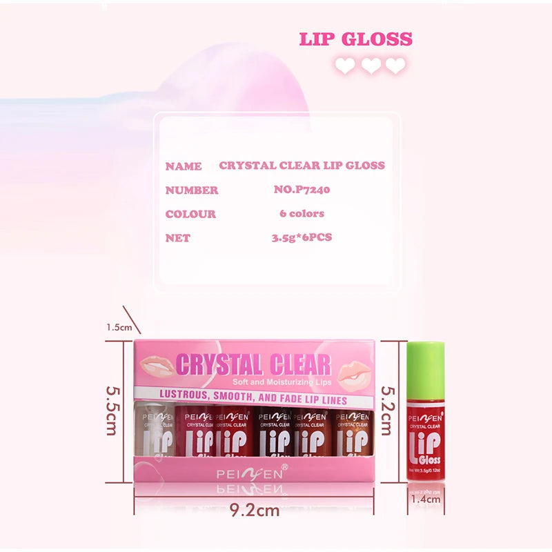 Conjunto de 6 peças Lipgloss Hidratante Eficiente - Gloss Labial Jelly Longa Duração