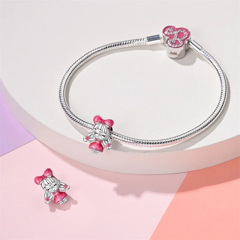 Charms de Prata 925 com Zirconia para Braceletes Qikaola