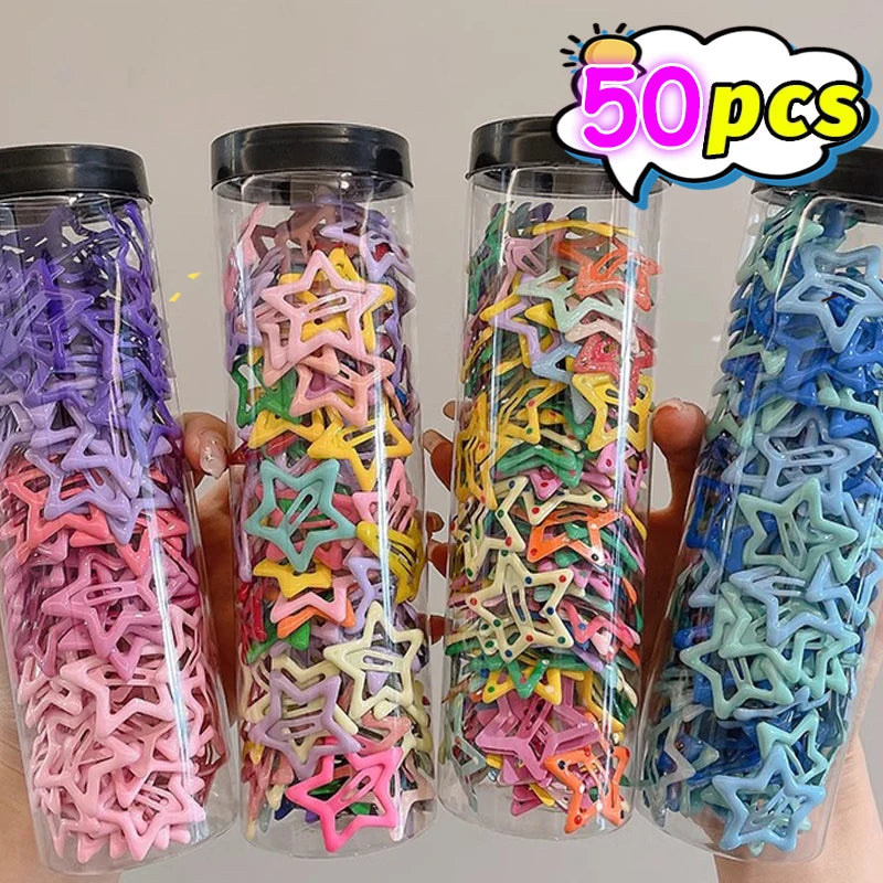 Conjunto de 10/50 Peças de Clips de Cabelo de Estrela Colorida Kawaii Y2K para Meninas