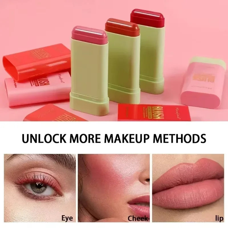 Blush 3 em 1 para Bochechas e Lábios - Stick Cremoso Hidratante com Efeito Matte e Contorno