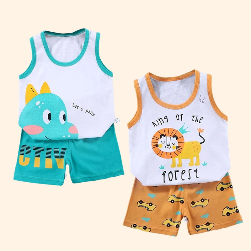 Conjunto Infantil de Verão em Algodão Puro com Regata Sem Manga