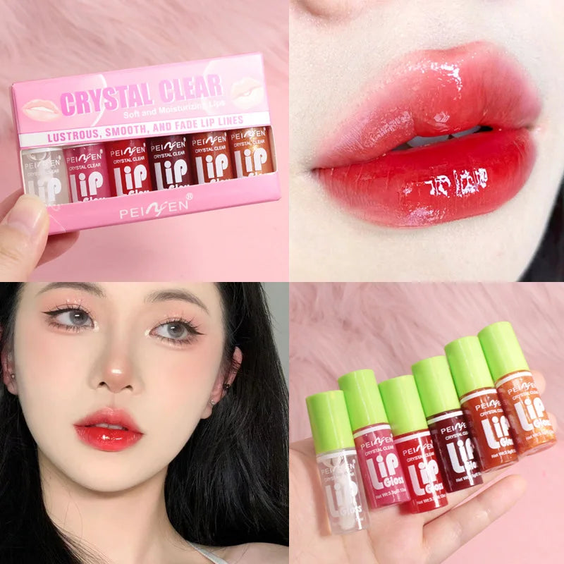 Conjunto de 6 peças Lipgloss Hidratante Eficiente - Gloss Labial Jelly Longa Duração