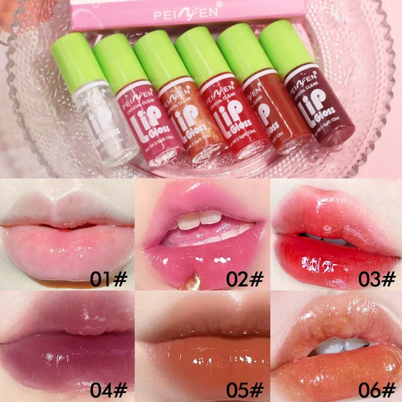 Conjunto de 6 peças Batom Lip Oil Coreano - Gloss Hidratante e Longa Duração para Lábios