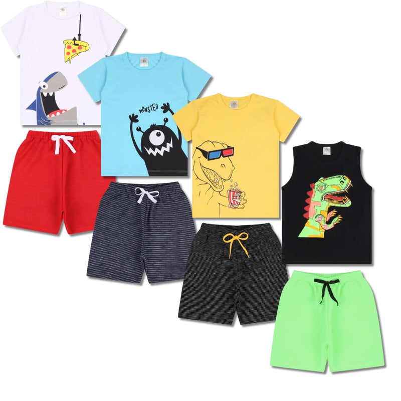 Kit Infantil para Meninos - 10 Peças (5 Camisetas + 5 Bermudas)