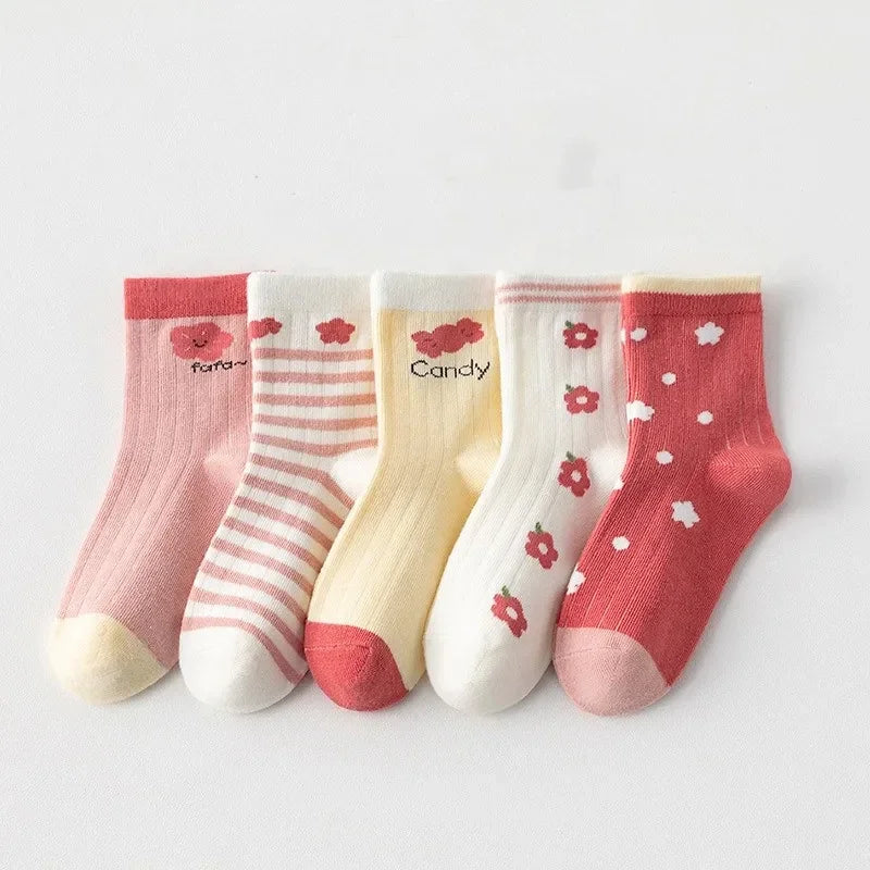 Conjunto com 5 Pares de Meias Infantil de Cano Médio