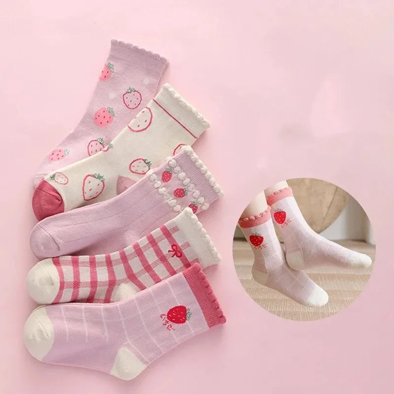 Conjunto com 5 Pares de Meias Infantil de Cano Médio