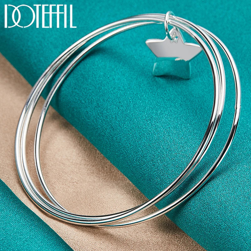 Pulseira Bangle de Prata Esterlina 925 com Três Círculos e Estrela