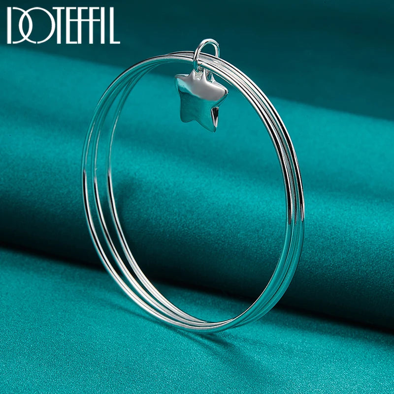 Pulseira Bangle de Prata Esterlina 925 com Três Círculos e Estrela