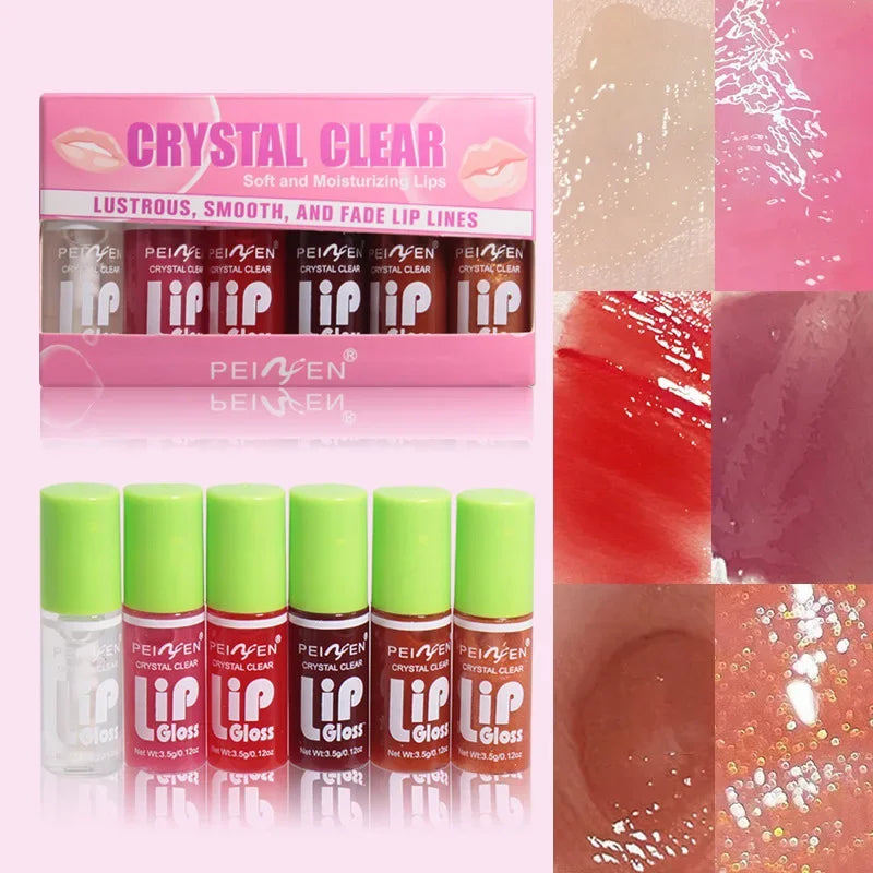 Conjunto de 6 peças Batom Lip Oil Coreano - Gloss Hidratante e Longa Duração para Lábios