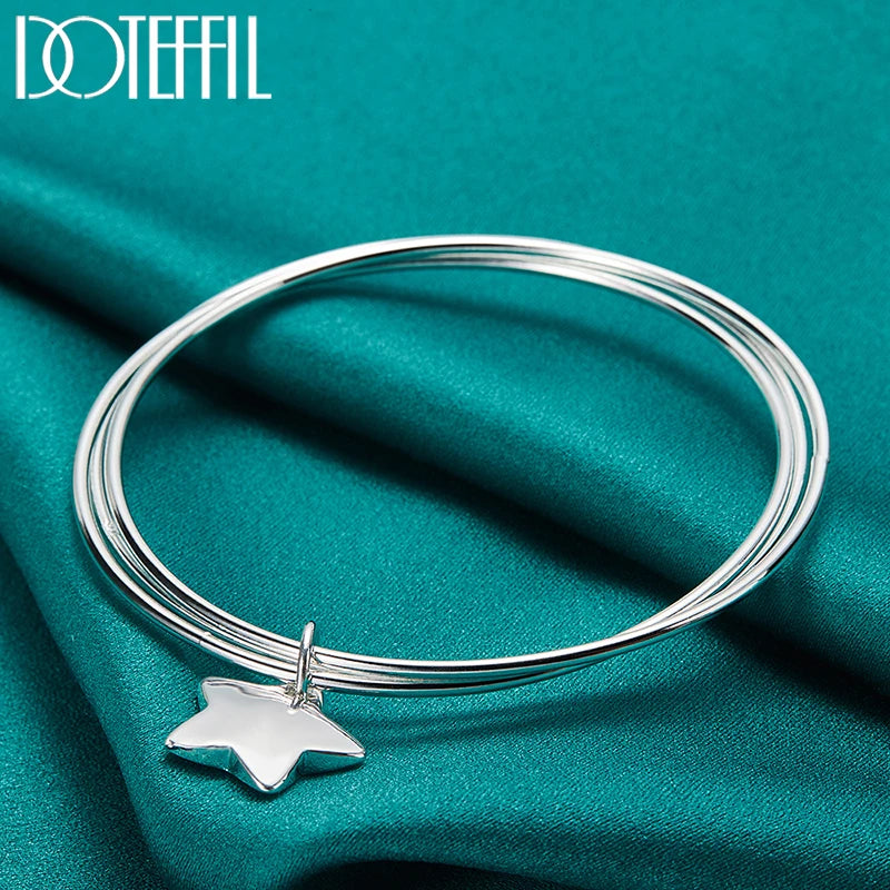 Pulseira Bangle de Prata Esterlina 925 com Três Círculos e Estrela