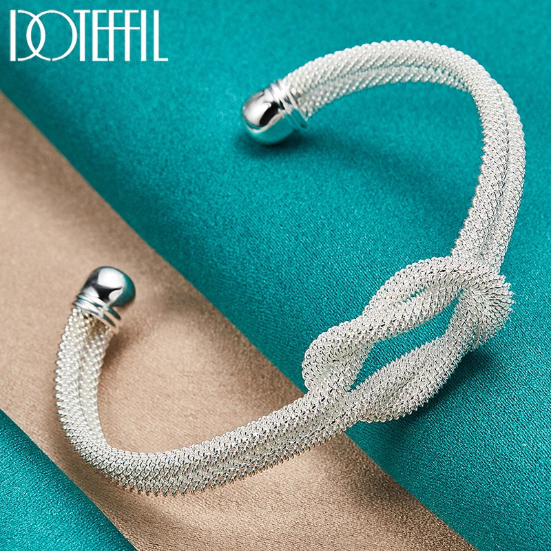 Pulseira Bangle de Prata Esterlina 925 com Teia Entrelaçada