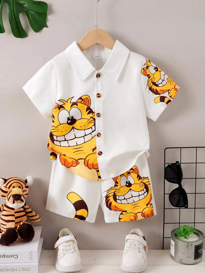 Conjunto Infantil Fashion para Meninos - Camisa com Colarinho e Shorts Estilosos para o Verão