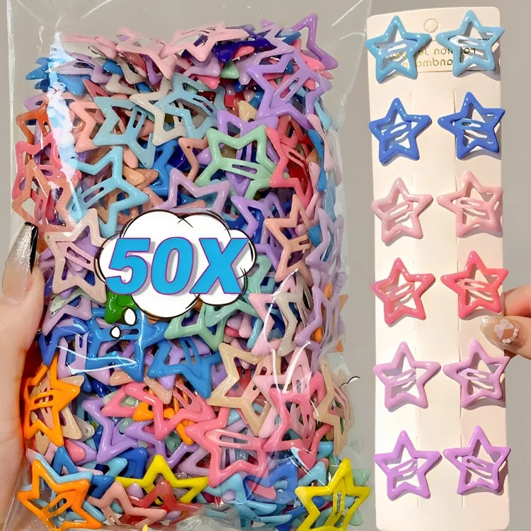 Conjunto de 10/50 Peças de Clips de Cabelo de Estrela Colorida Kawaii Y2K para Meninas