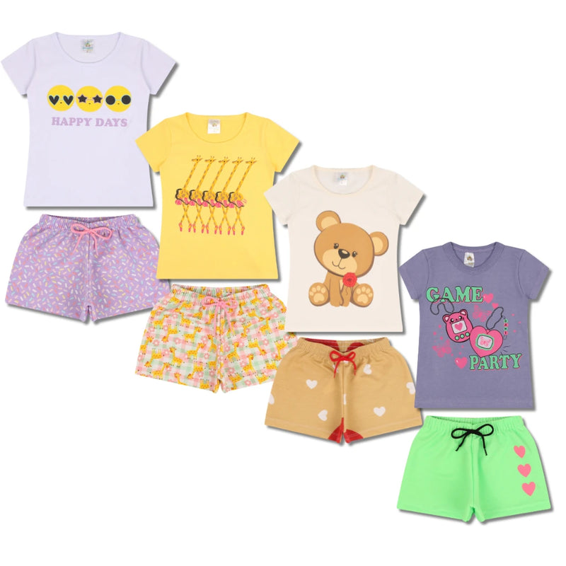 Kit Sortido de Roupas para Menina - 12 Peças (6 Camisetas + 6 Bermudas)