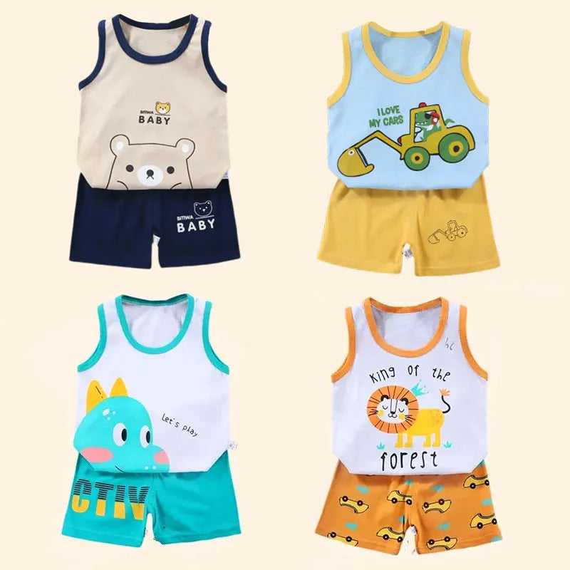 Conjunto Infantil de Verão em Algodão Puro com Regata Sem Manga