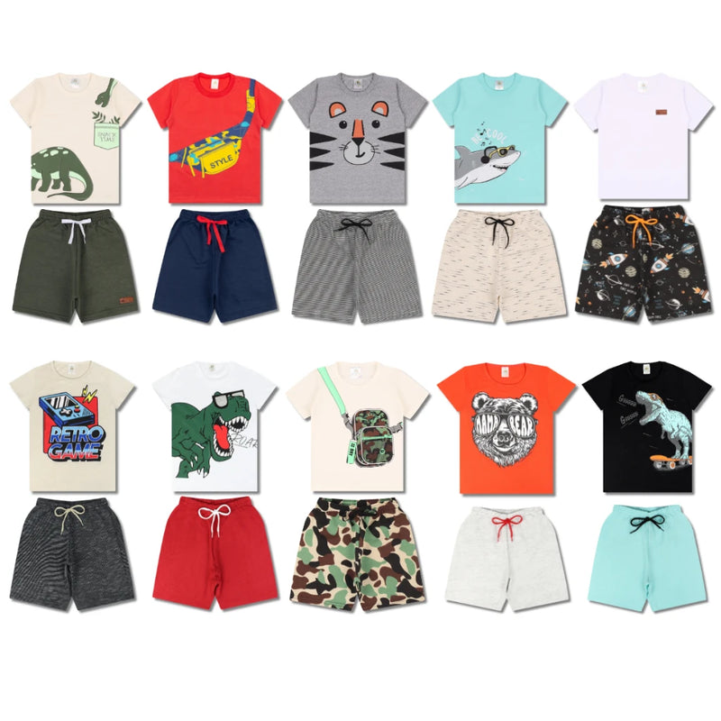 Kit Infantil para Meninos - 10 Peças (5 Camisetas + 5 Bermudas)