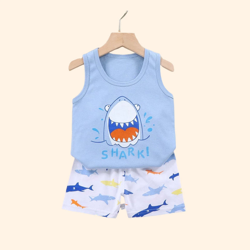 Conjunto Infantil de Verão em Algodão Puro com Regata Sem Manga