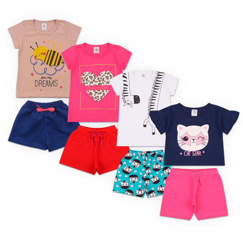 Kit de Roupas para Menina - 10 Peças Sortidas (5 Camisetas + 5 Bermudas)