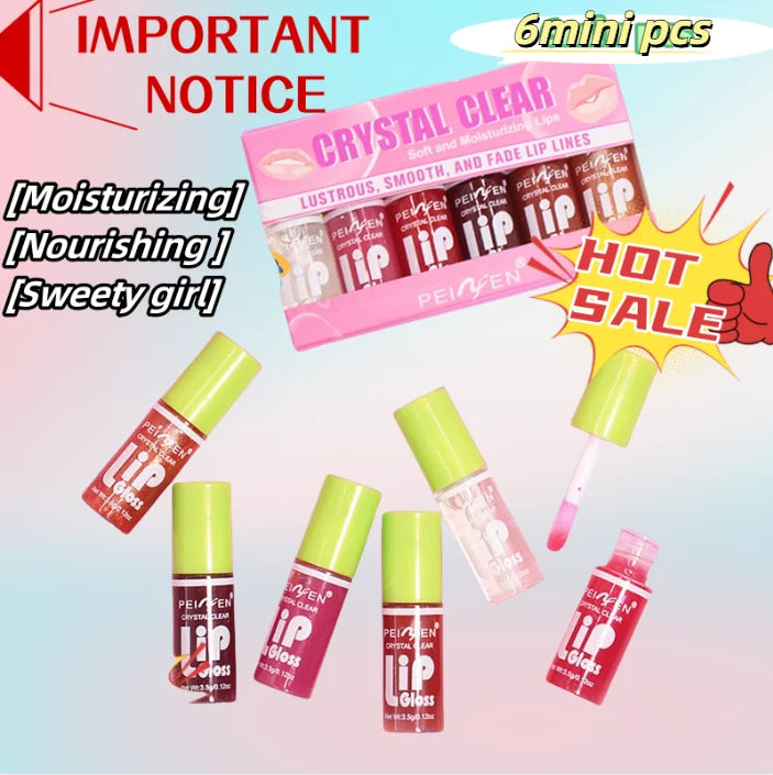 Conjunto de 6 peças Lipgloss Hidratante Eficiente - Gloss Labial Jelly Longa Duração