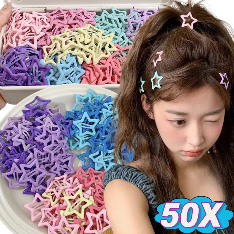 Conjunto de 10/50 Peças de Clips de Cabelo de Estrela Colorida Kawaii Y2K para Meninas